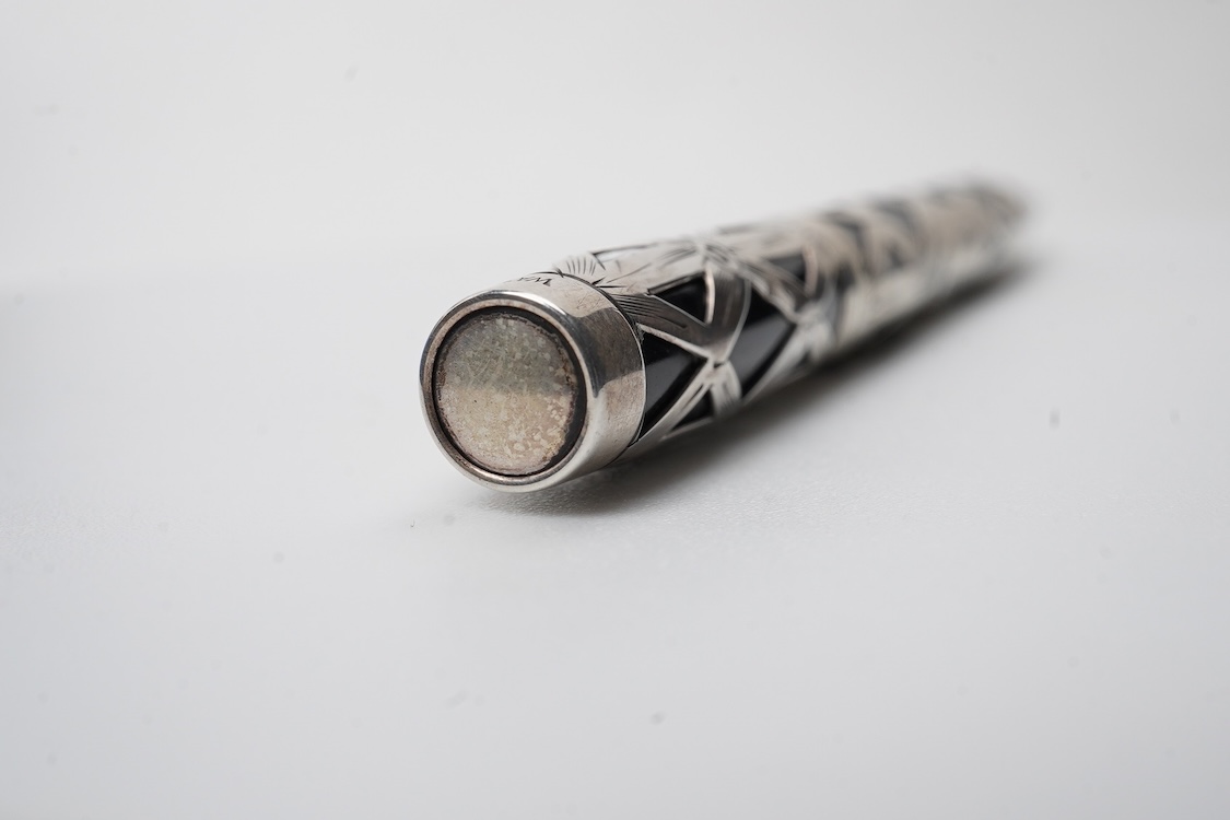 A rare Waterman Sterling silver filigree pencil with 'coffin' clip
